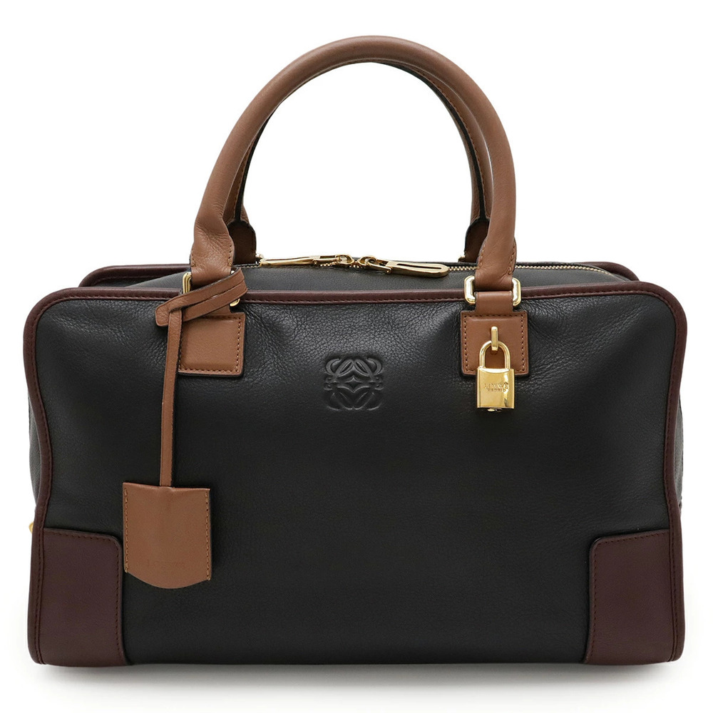 Loewe Amazona Anagram Handbag Boston Bag Leather Black Brown